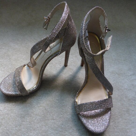 JESSICA SIMPSON gold glitter sparkle strappy heels - NWOT! - Picture 3 of 14
